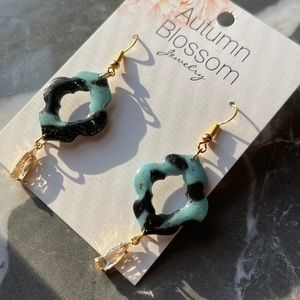 Handmade black and blue dangle earrings